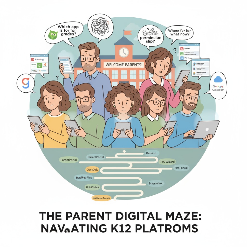 Parents confused with school communication platforms including ParentSquare, Peachjar, and Securely