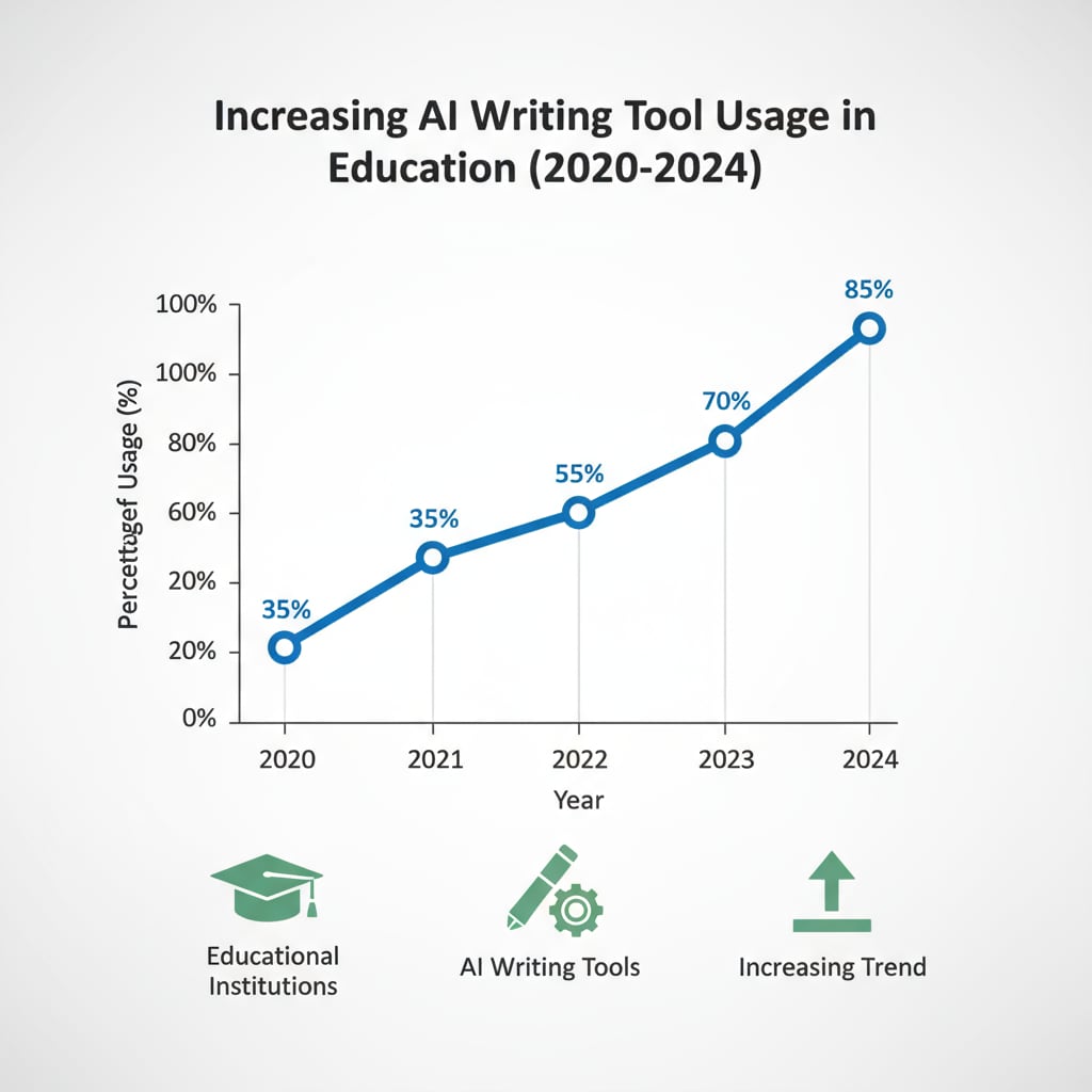 Graph showing the growth of AI writing tool use in education