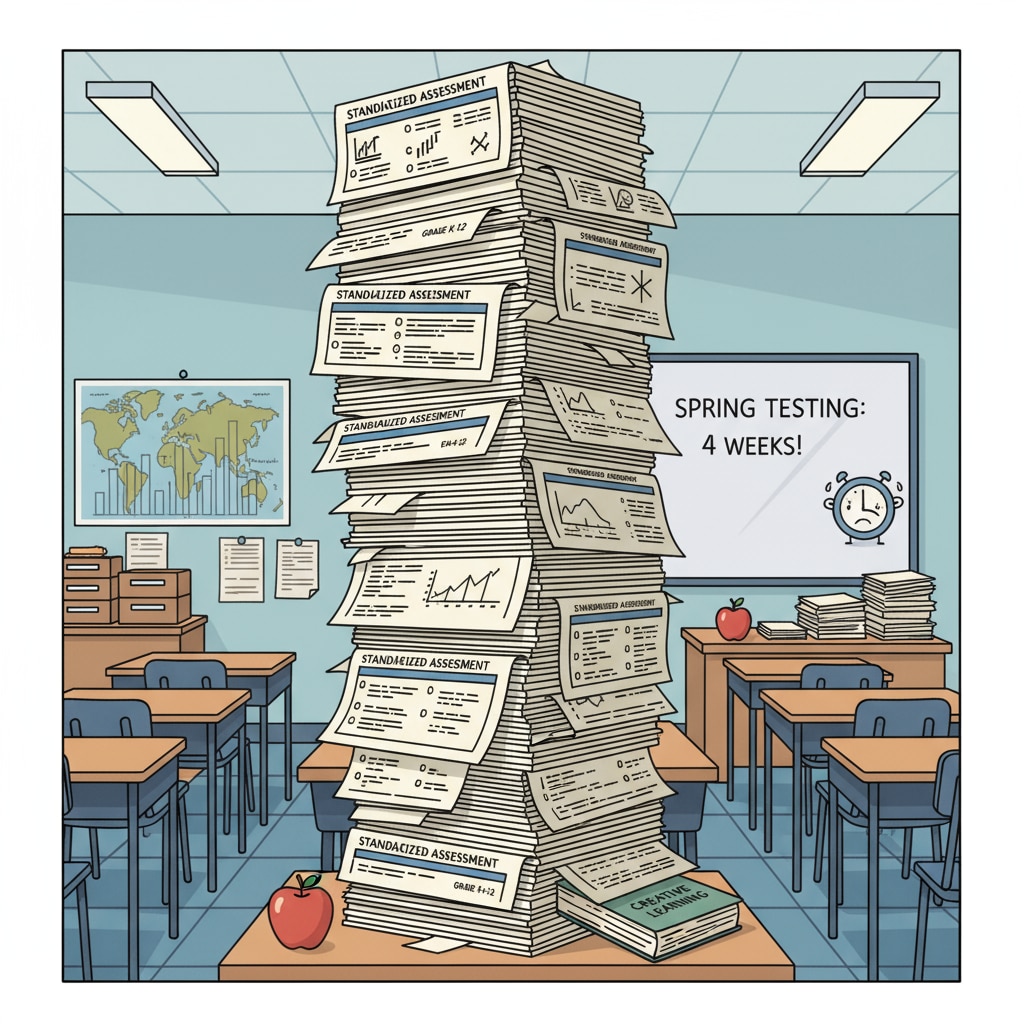 Stack of standardized test papers highlighting the cultural defect of over - emphasis on testing in US K12 education