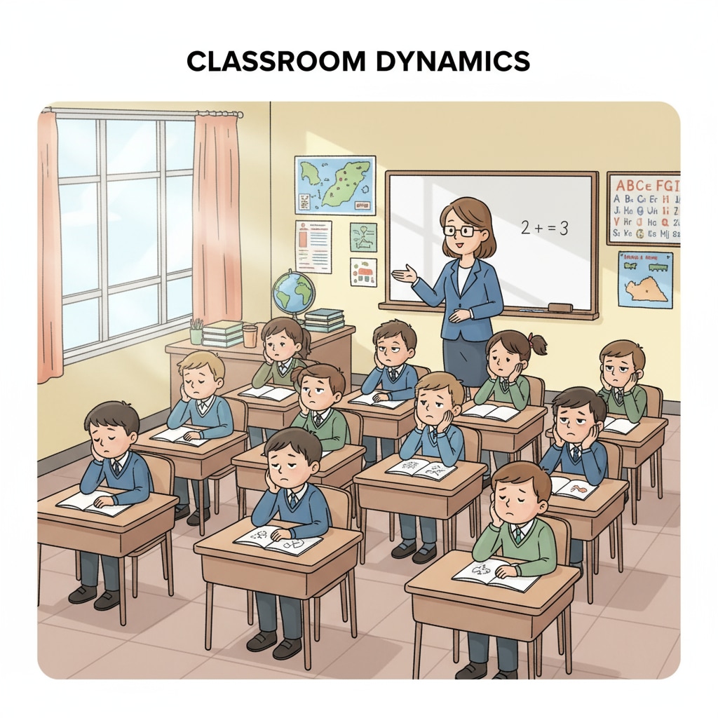 A passive classroom environment highlighting the lack of student curiosity due to the current school system.