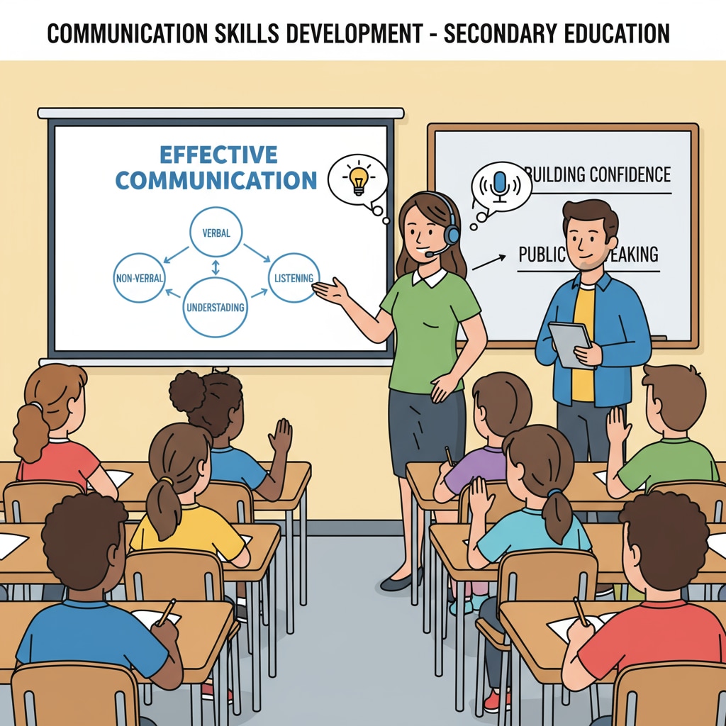 A secondary school student demonstrating communication skills during a presentation.
