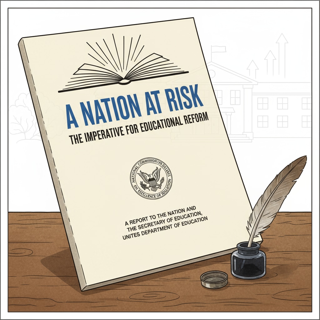 Cover of the 'A Nation at Risk' report, crucial for understanding education accountability and school leadership evolution