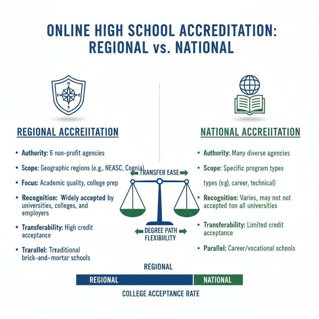Comparison of regional and national accreditation in the context of online high schools for overseas teens applying to college