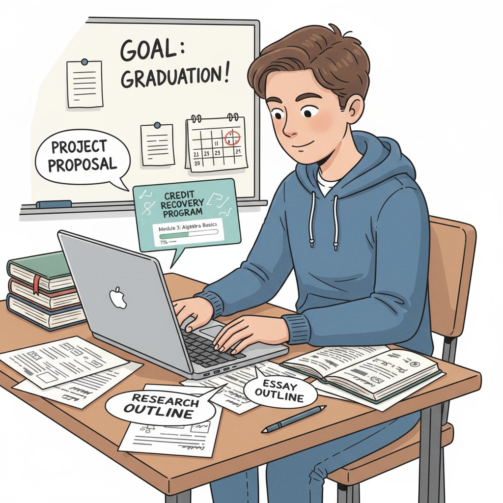 Student working on a project in a credit recovery program for graduation credits