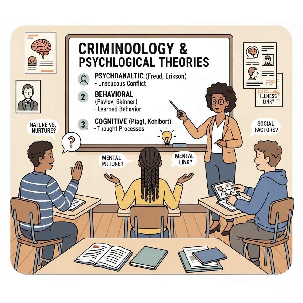 Students discussing psychology and criminology in a classroom
