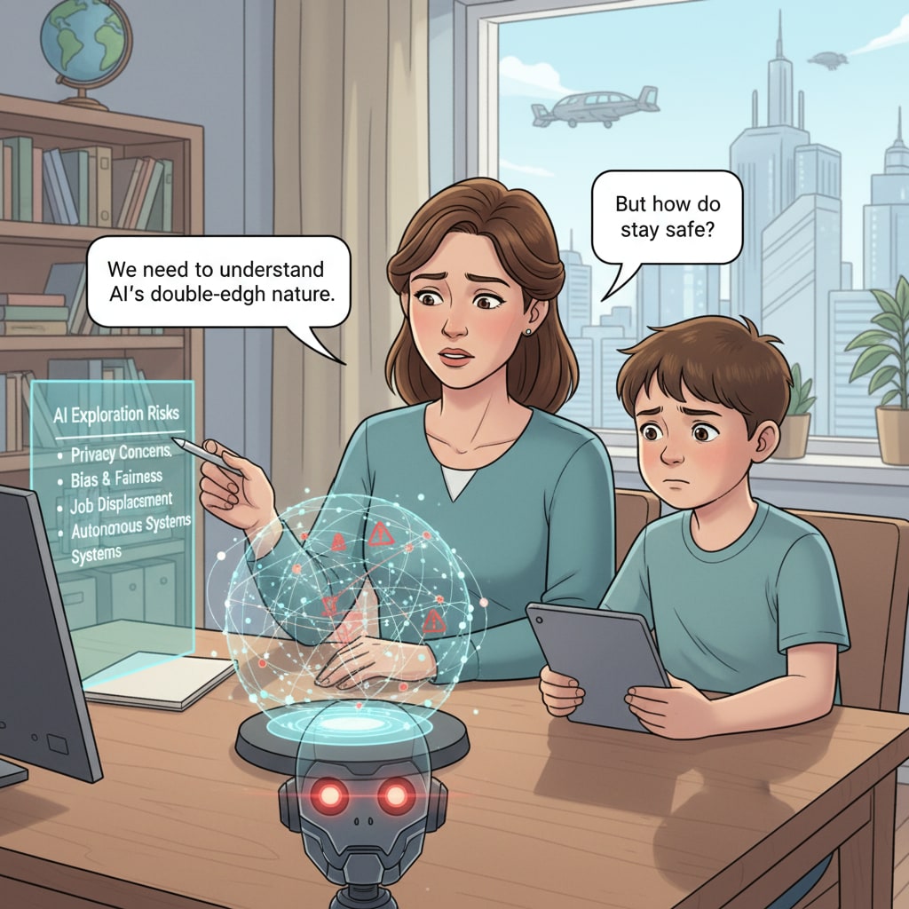 Parent-child discussion on AI exploration risks, related to children's AI exploration, AI avatar creation, and technology safety education