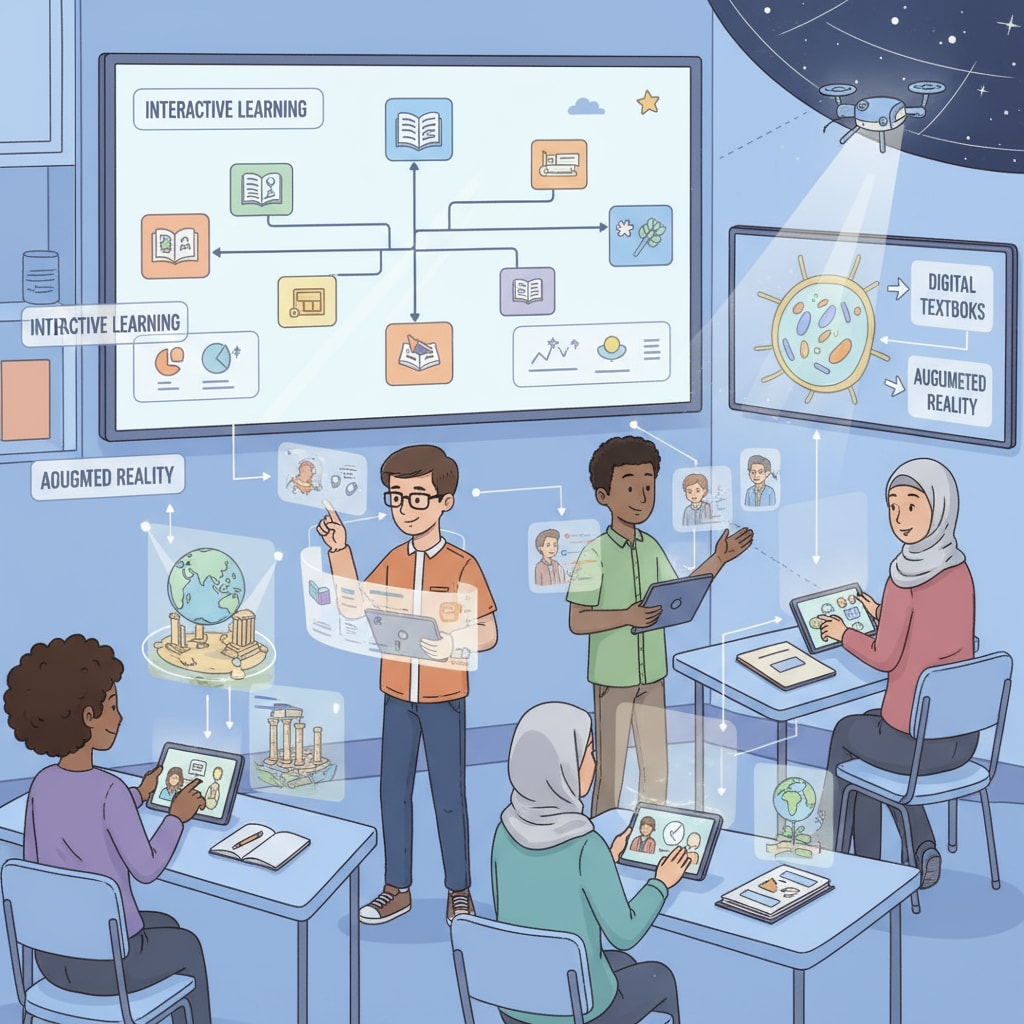 An image of students using tablets to interact with digital textbooks, highlighting the interactive nature of learning. Students engaging in interactive learning with AI textbooks