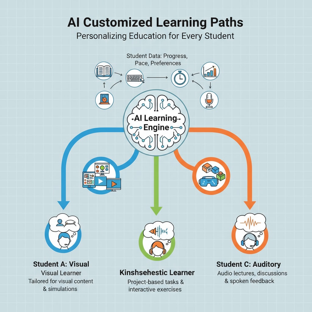 Graphic showing AI's role in creating personalized learning paths in K12 education, enhancing critical thinking