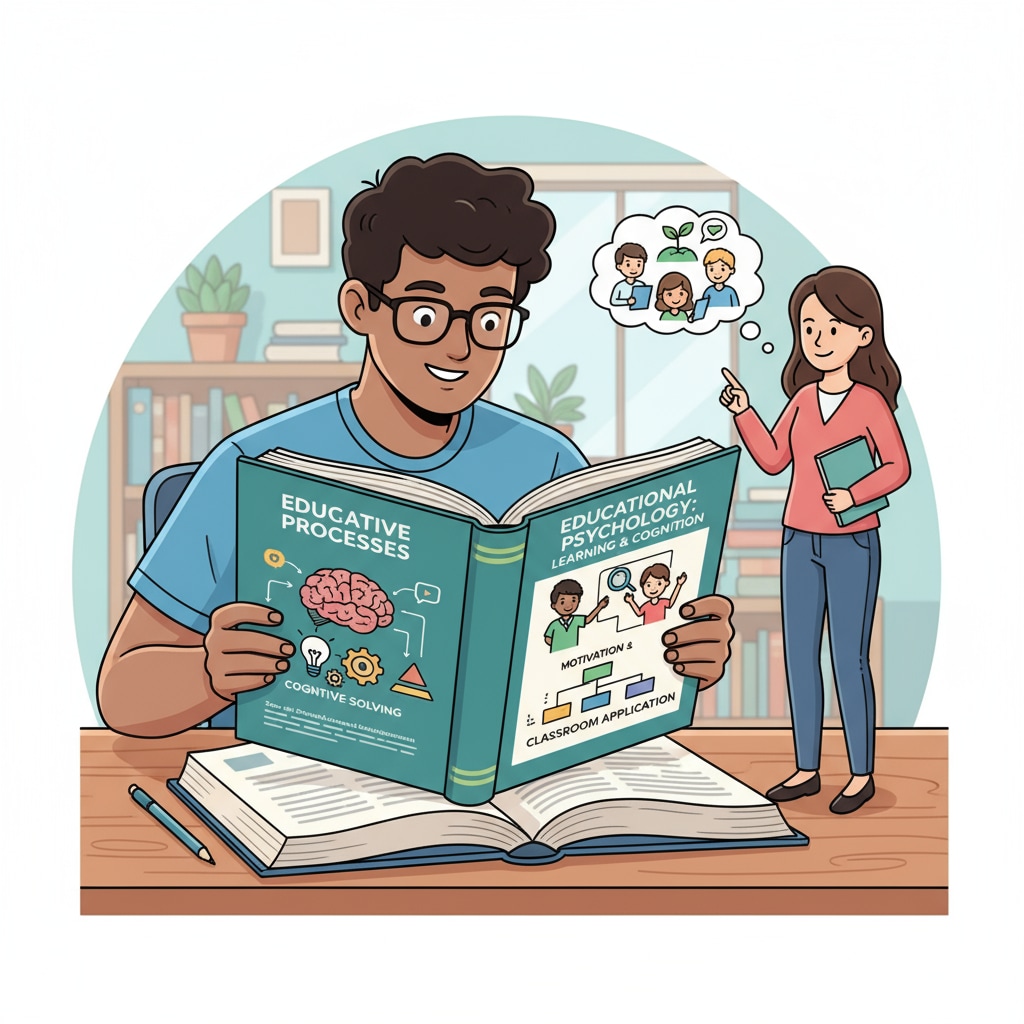 A person reading an educational psychology textbook, showing an engaged learner exploring the concepts of educational psychology. A person engaged in learning educational psychology from a recommended textbook