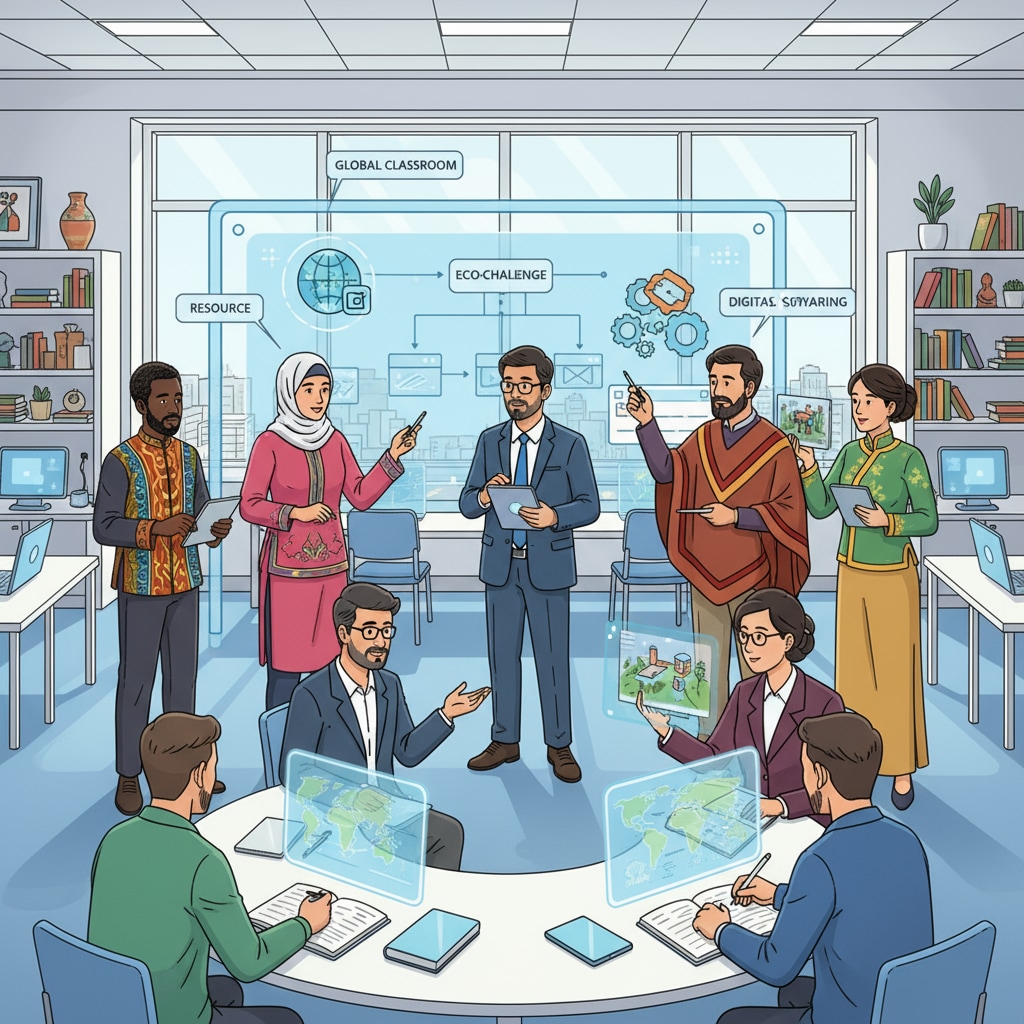 Teachers from different regions sharing ideas and resources on a virtual whiteboard for project - based learning