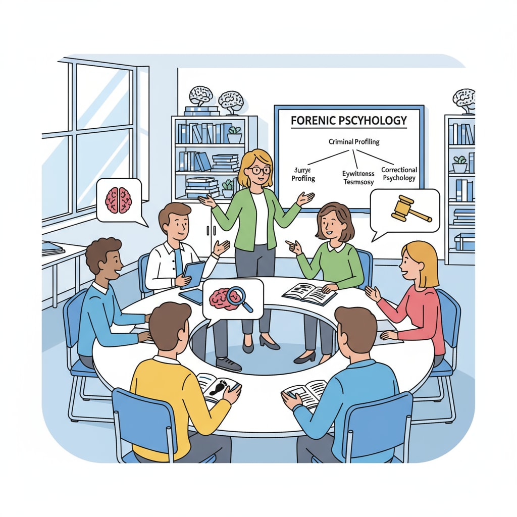 Students discussing forensic psychology concepts as part of their K12 to university career planning