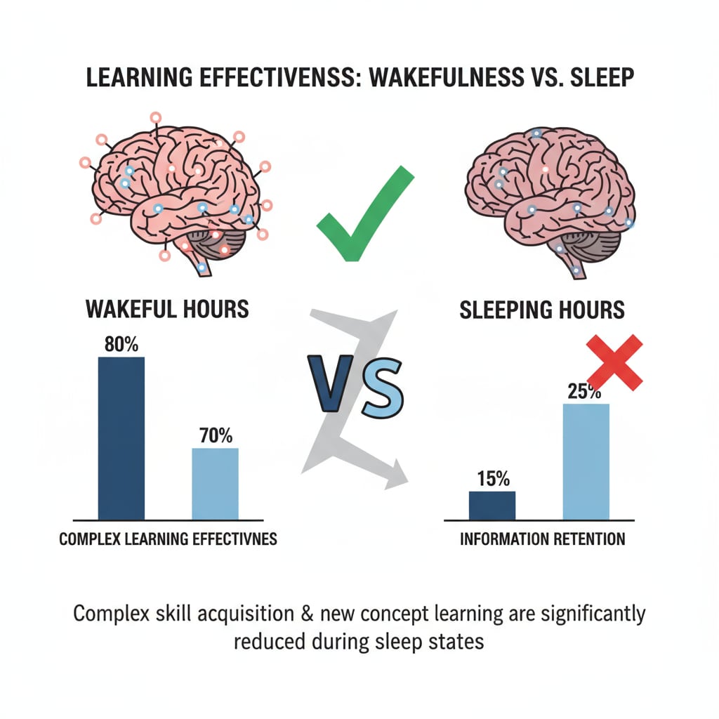 Graph depicting the limitations of sleep learning for complex information and its impact on learning efficiency.