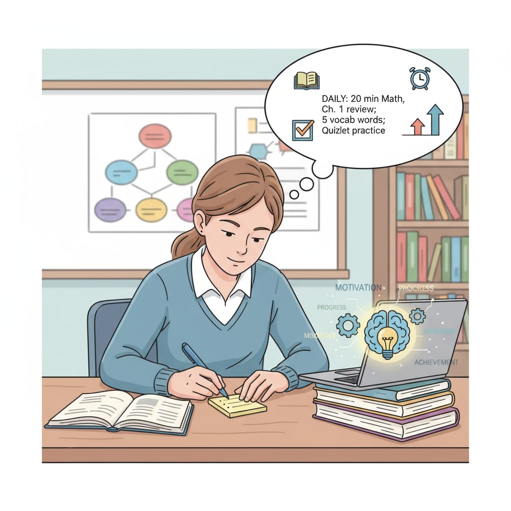 A student is carefully writing down small study goals on a sticky note, which are achievable and can boost learning motivation. A student taking small steps to boost learning motivation by writing down study goals, highlighting the importance of small steps and persistence.