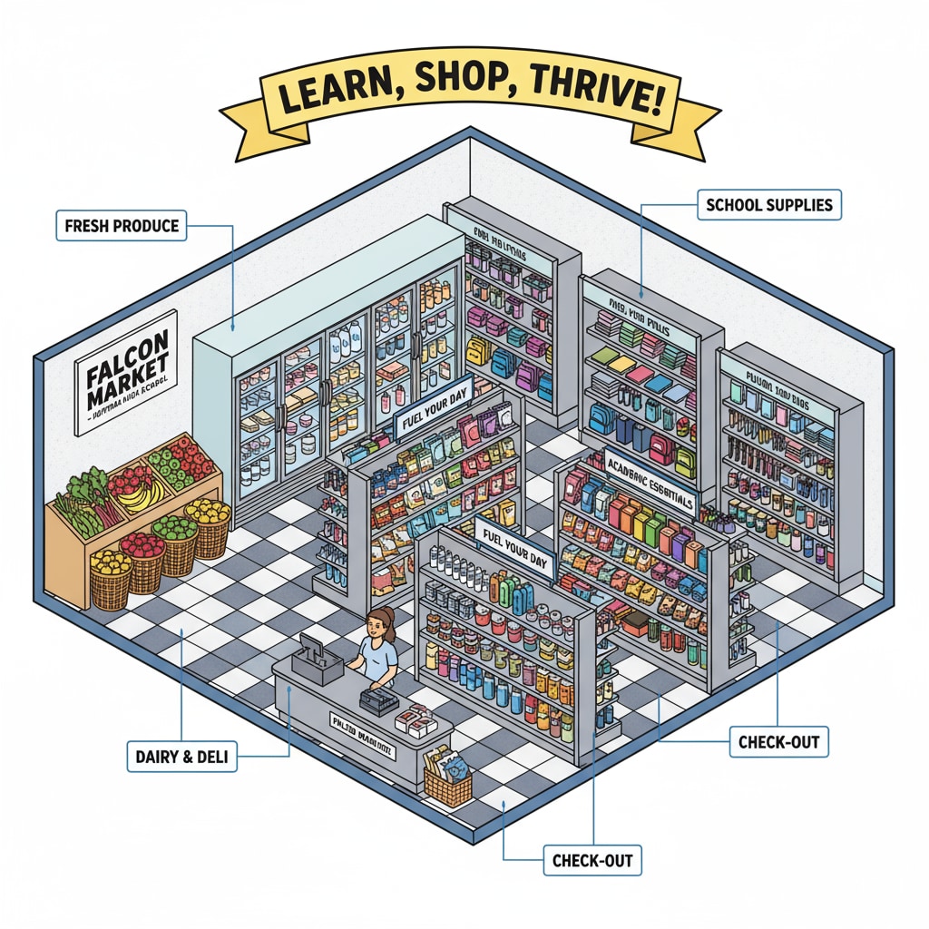 Huffman High School on-campus grocery store interior view