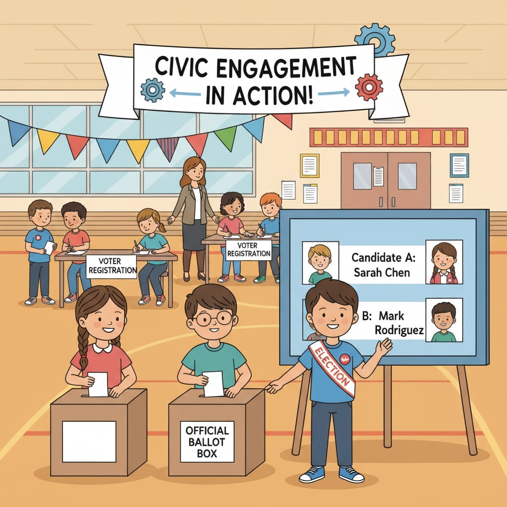 Students participating in a mock election for civic engagement and voter education