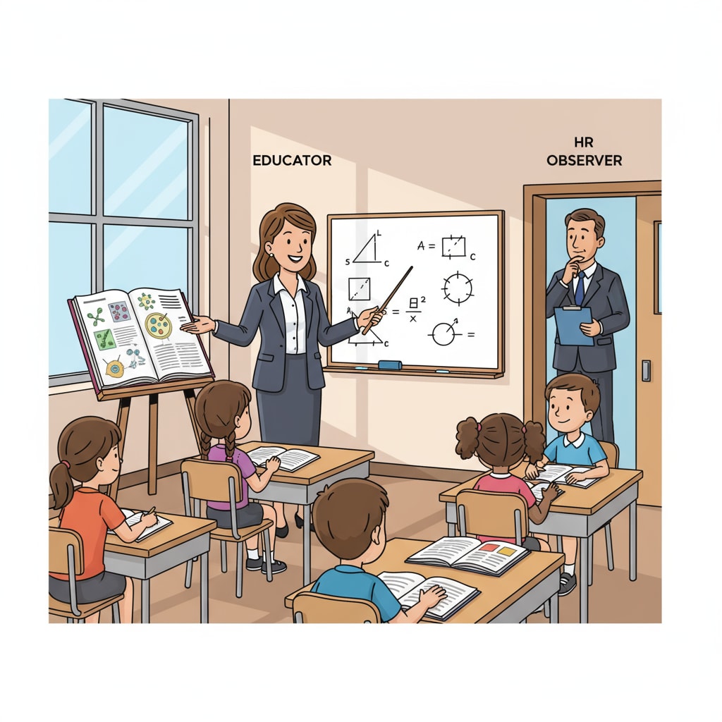 HR director observing teacher recruitment in a classroom