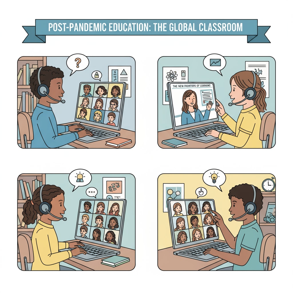 Middle school students attending an online class in the post-pandemic era