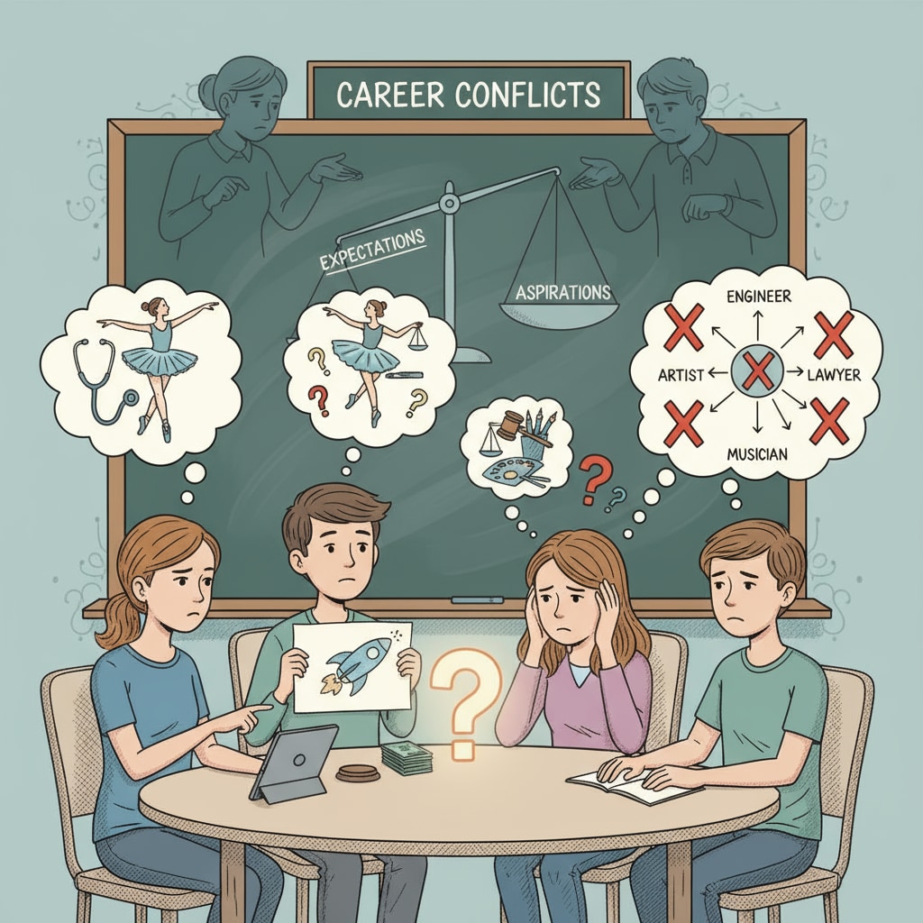 Teenagers discussing career choices amidst parental pressure and personal autonomy struggle