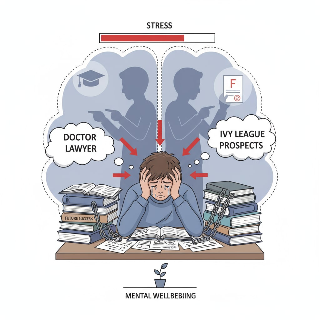 A stressed teenager under parental pressure during career choice