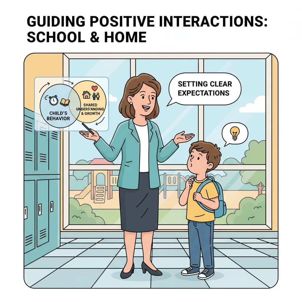 A teacher talking to a student in a school corridor, highlighting the importance of kinship boundaries and child behavior management.