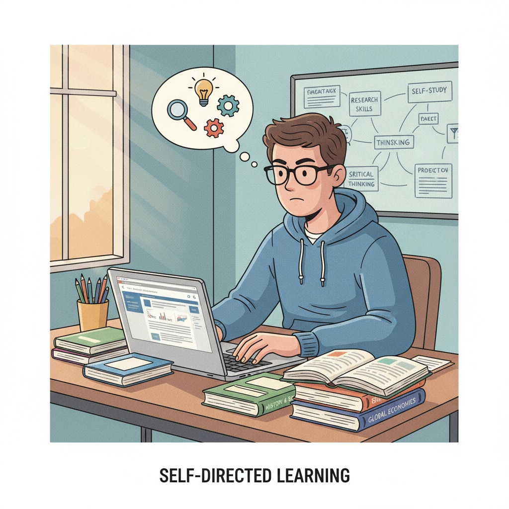 A student engaged in self-directed learning