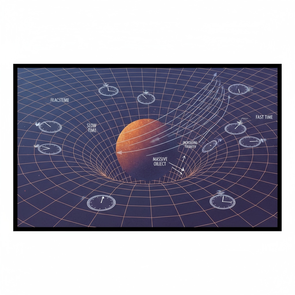 Illustration of time bending and space warping due to gravity