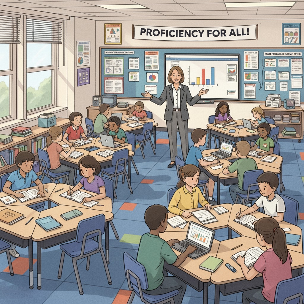 Classroom during NCLB era with students engaged in learning, highlighting educational transformation