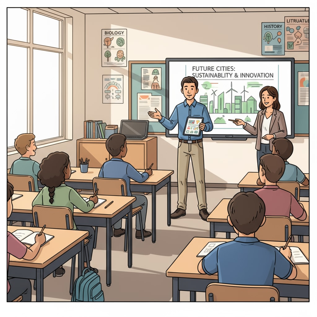 Student presenting ideas in secondary education to enhance communication soft skills