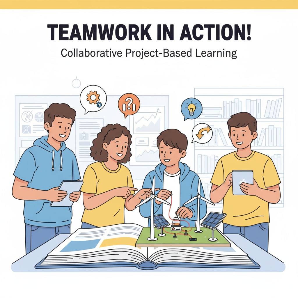 A group of secondary school students collaborating on a project, demonstrating teamwork skills. Secondary school students showing teamwork skills for workplace readiness.