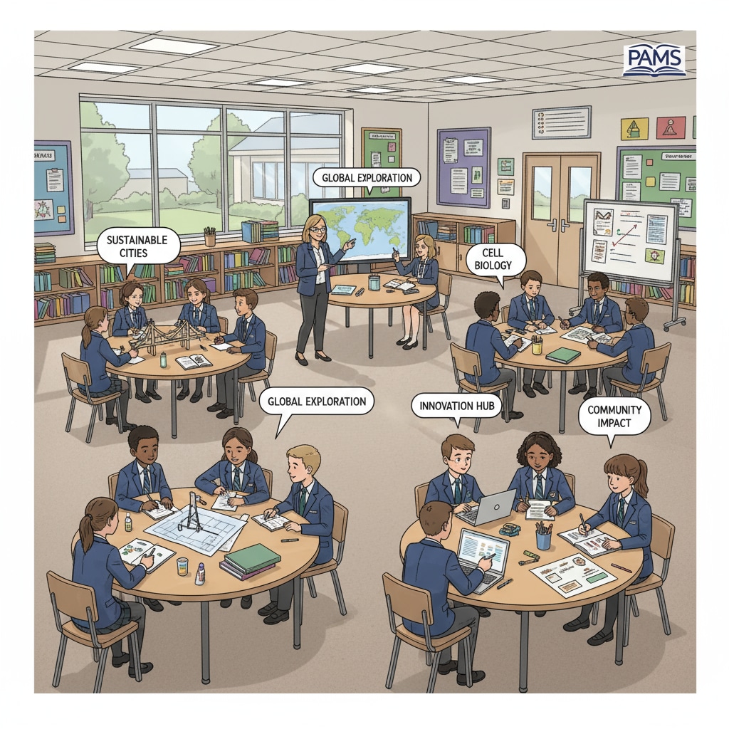 Students in a private middle school classroom, relevant to the discussion of middle school transition and educational decisions.