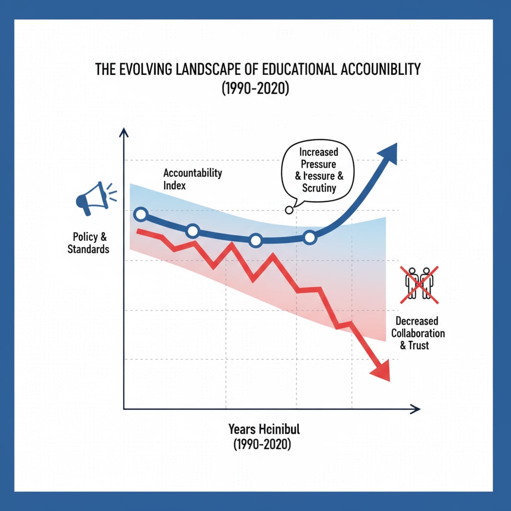 A graph showing the increasing trend of educational accountability measures over the years. It visually depicts how accountability has grown over time, affecting the relationship between administrators and teachers. Graph showing the growth of educational accountability, NCLB, school leadership, and education policy.