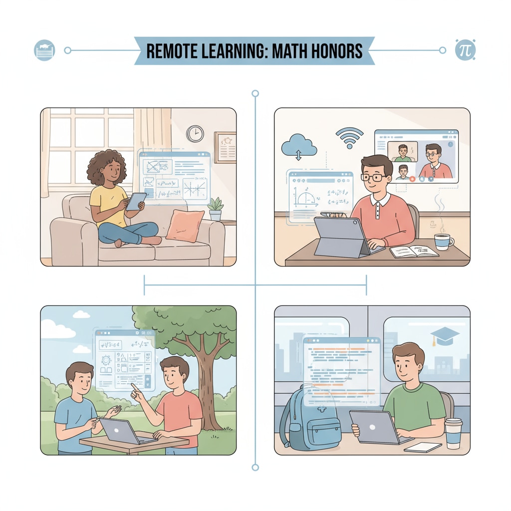 Students studying math remotely through online courses for a mathematical degree