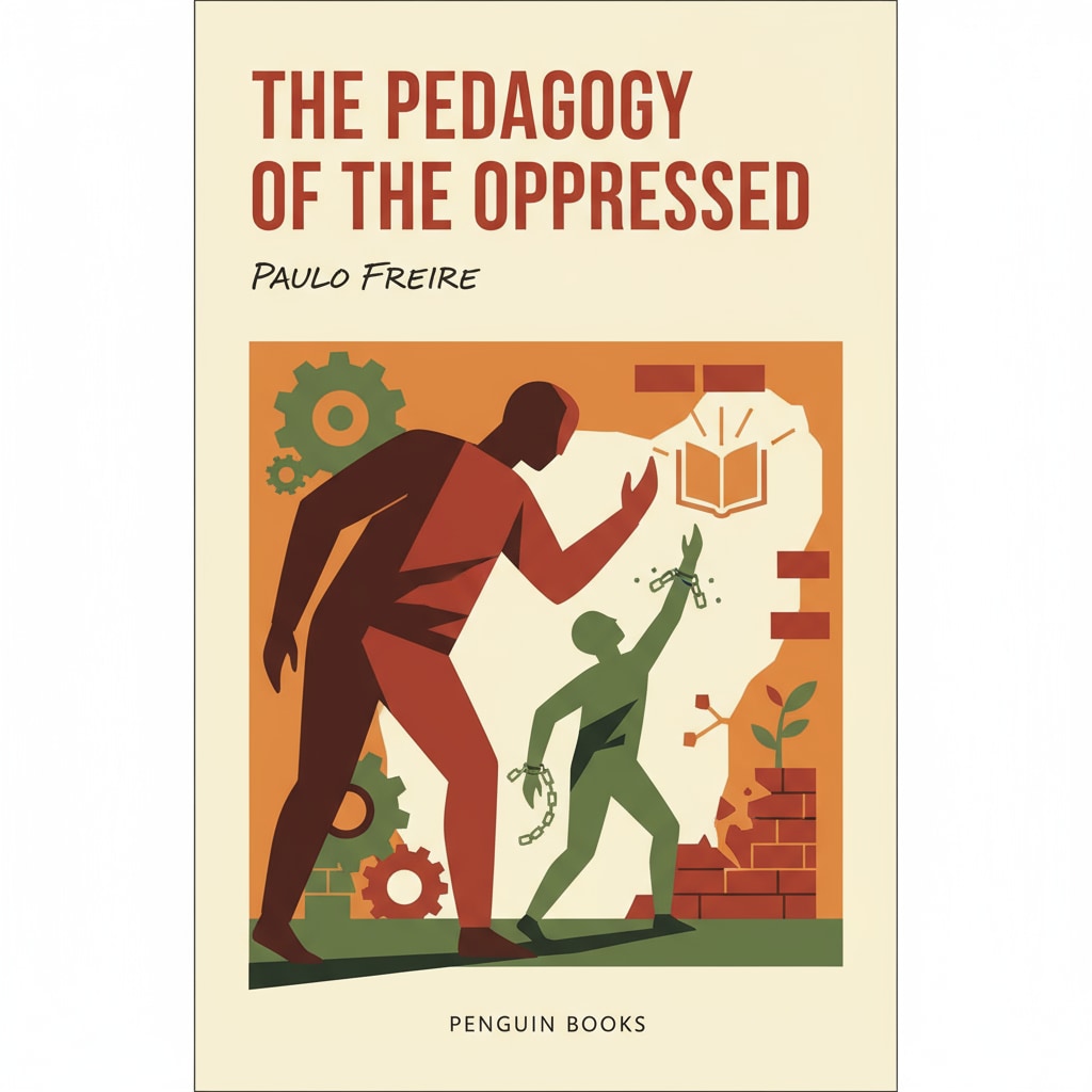 A close-up of the cover of 'The Pedagogy of the Oppressed' book Cover of the classic pedagogy reference 'The Pedagogy of the Oppressed'