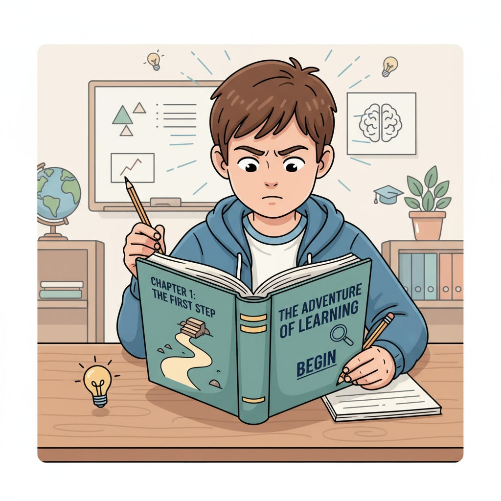 Student taking the first small step in learning with determination