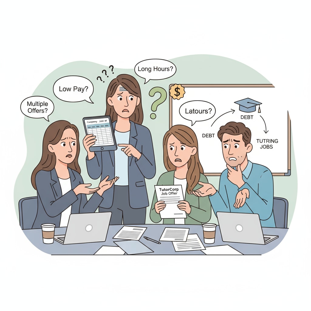 Fresh graduates discussing low - paying tutoring job offers
