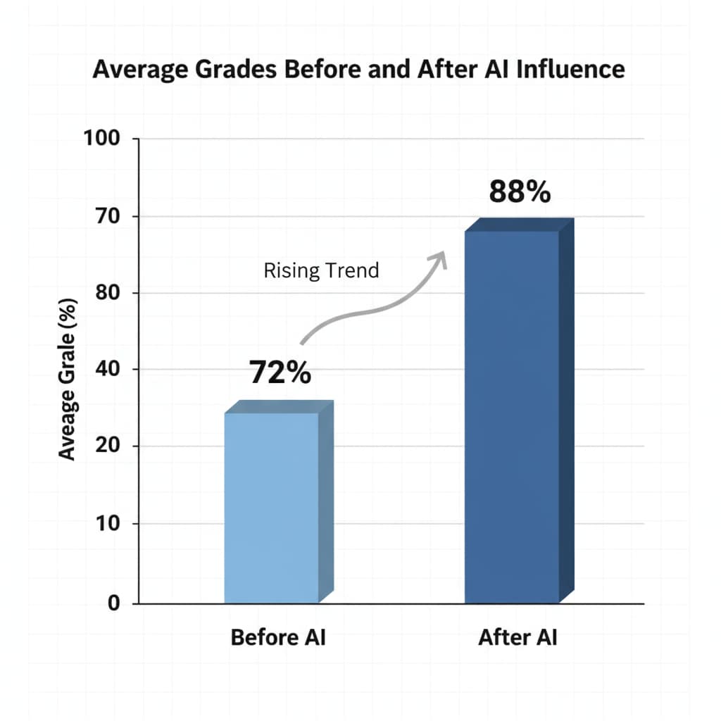 Graph depicting grade inflation due to AI in the context of AI-assisted teaching and educational assessment