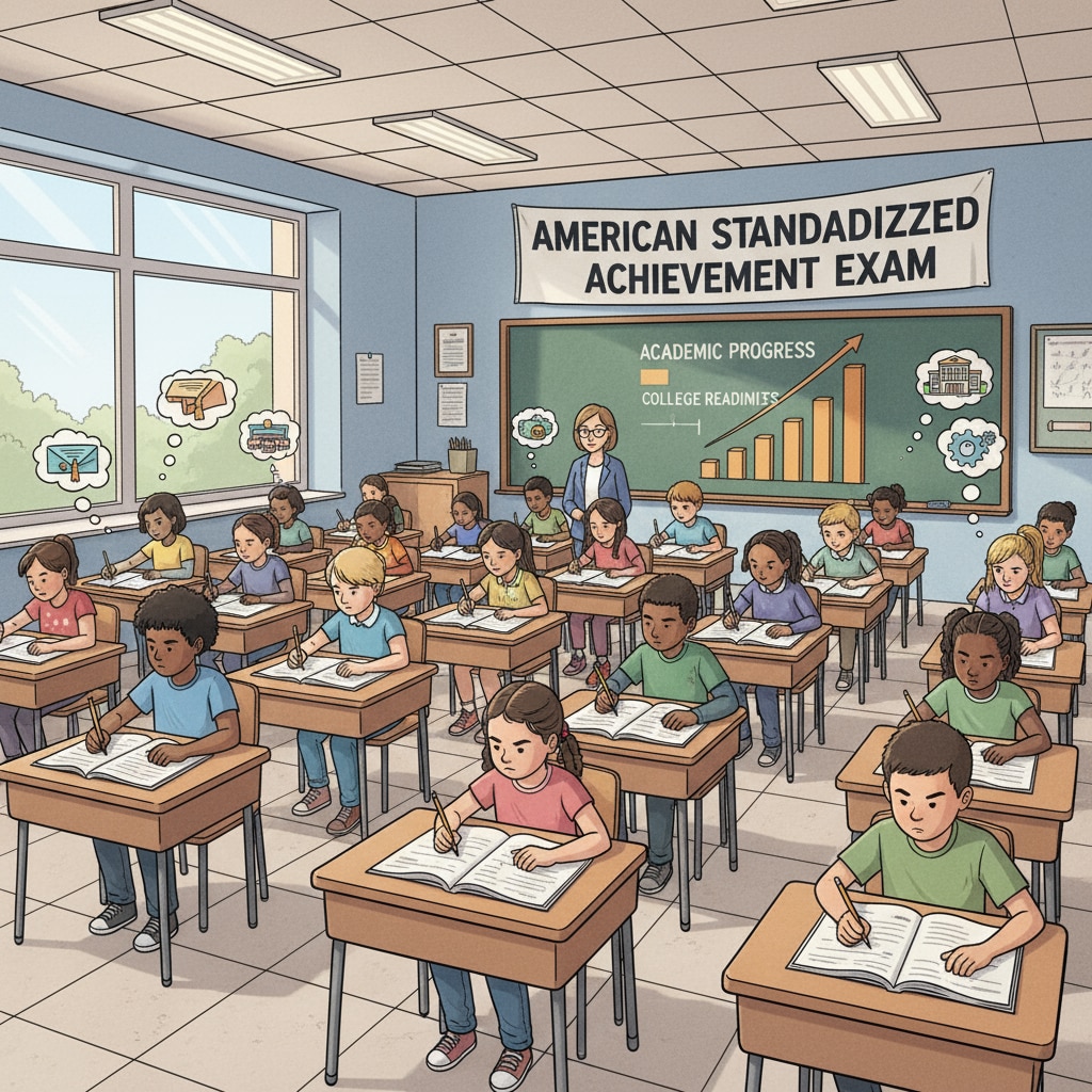 Students taking a standardized test in the American education context