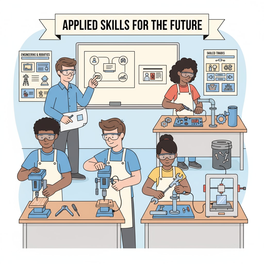 A classroom with students engaged in a hands-on vocational training activity, highlighting practical skills training in K12 education. Students in a K12 classroom doing vocational training relevant to K12 education and career development