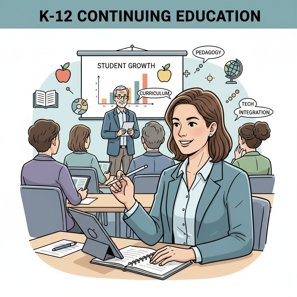An educator is attentively listening and taking notes during a continuing education seminar. This shows the importance of continuous learning in the K12 education field. K12 educator attending a continuing education seminar related to academic upgrade, career choices, and continuing education