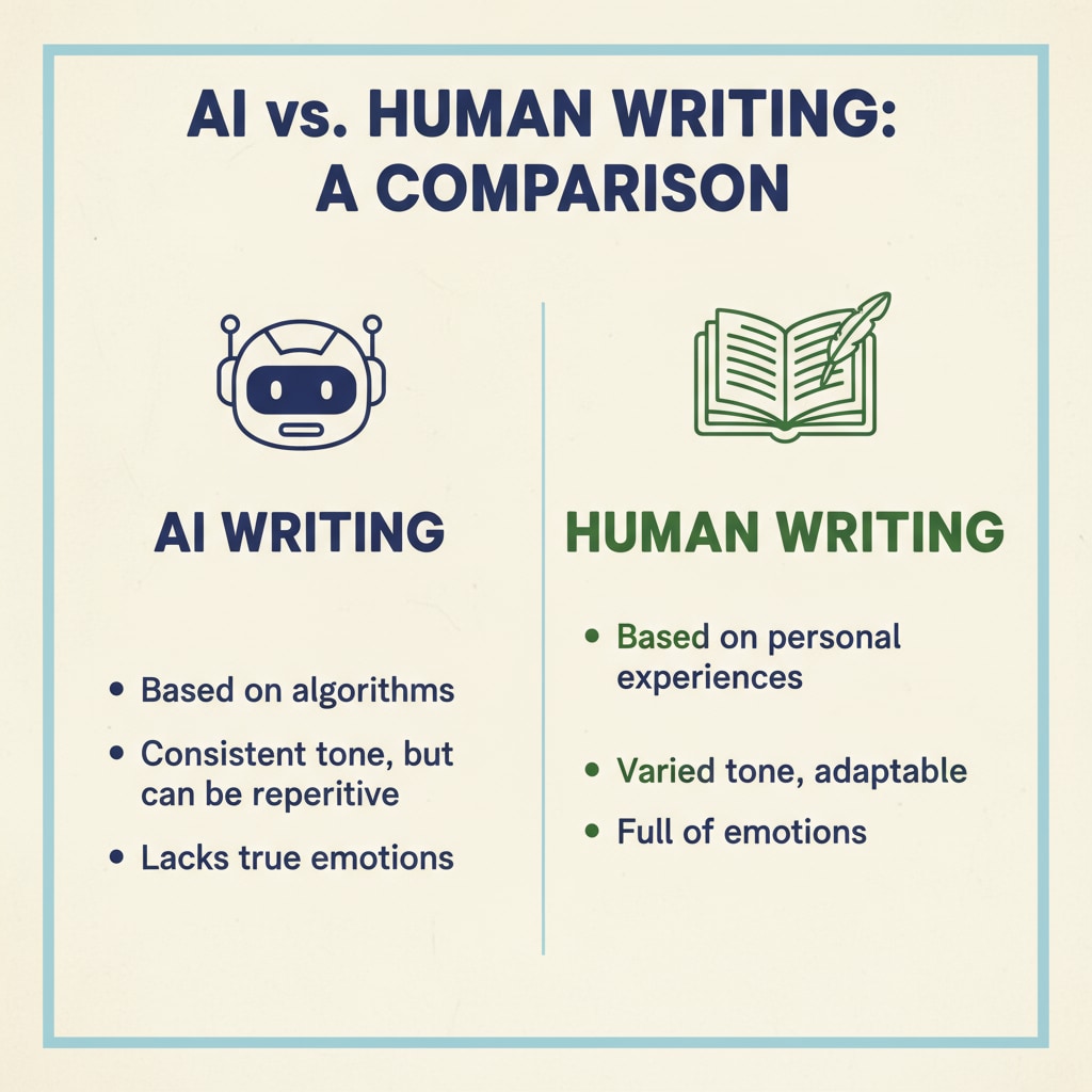Comparison of AI writing, authenticity, writing style differences between AI and human writing