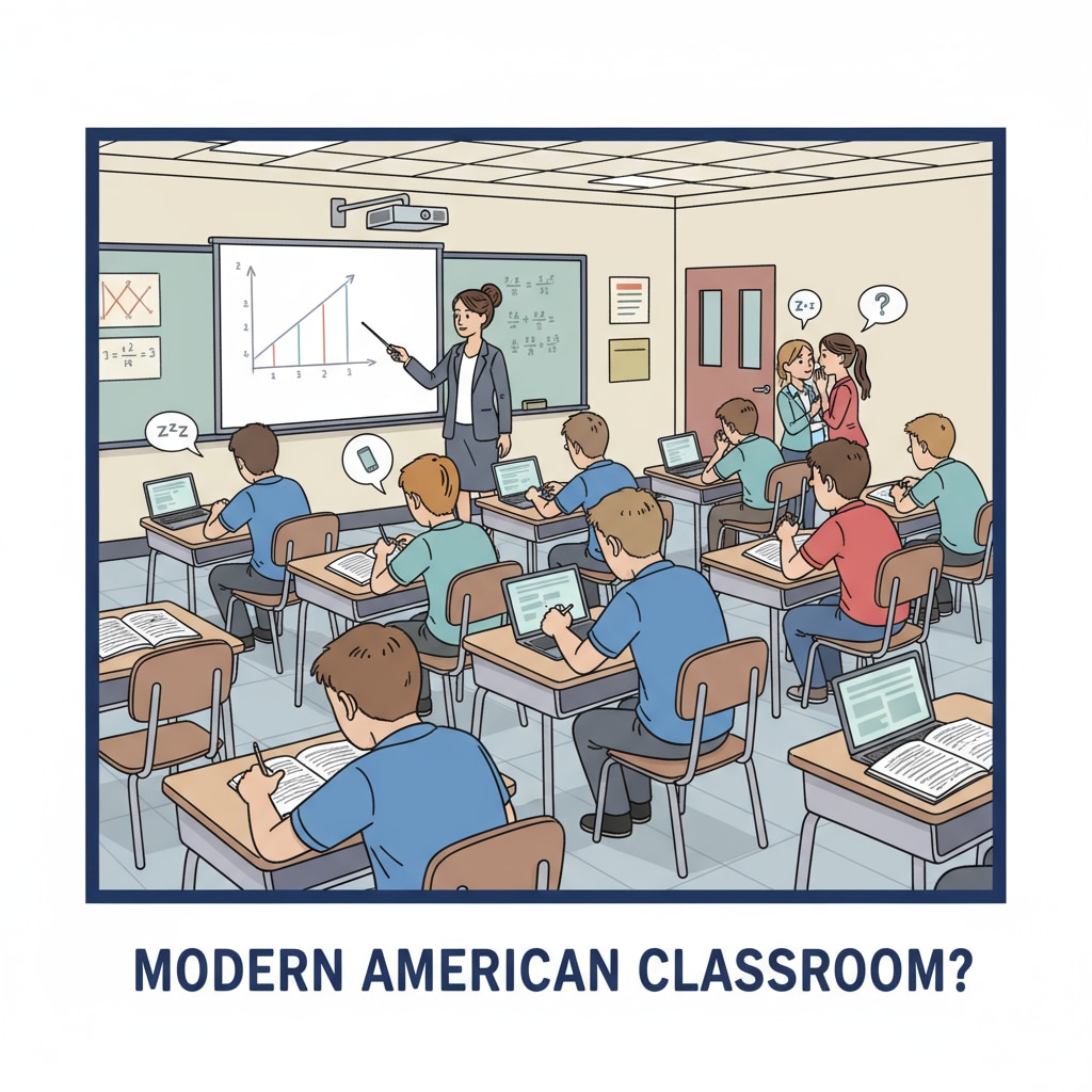 A classroom in the American education system with disengaged students, highlighting cultural deficiencies and the need for social change.