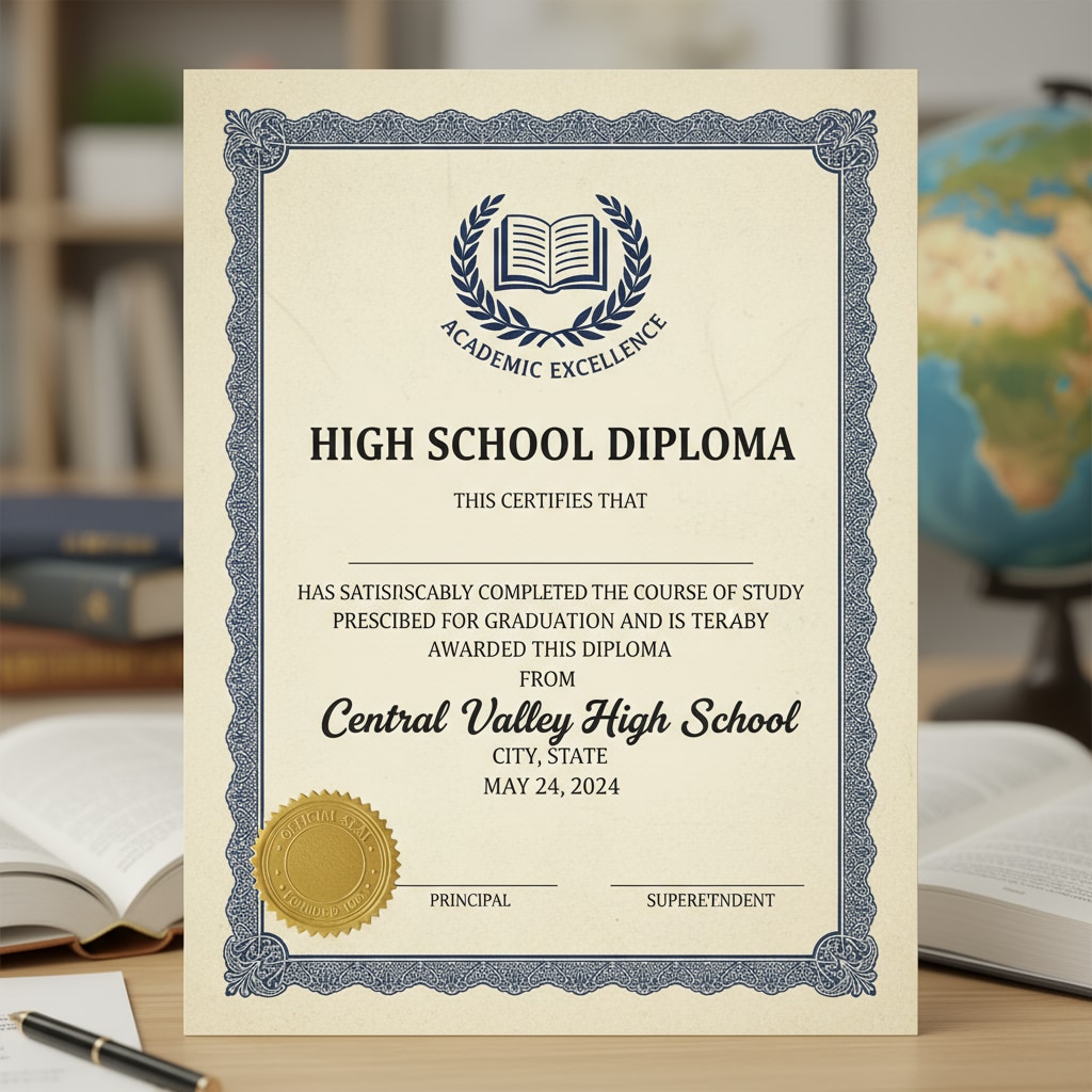 A formal high school diploma representing one option in adult education