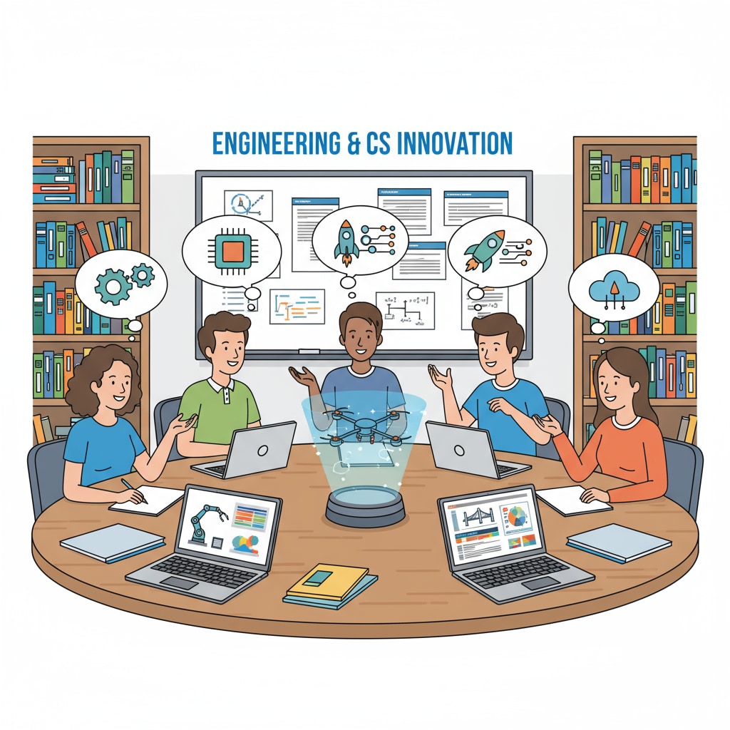 Students discussing engineering and computer science projects