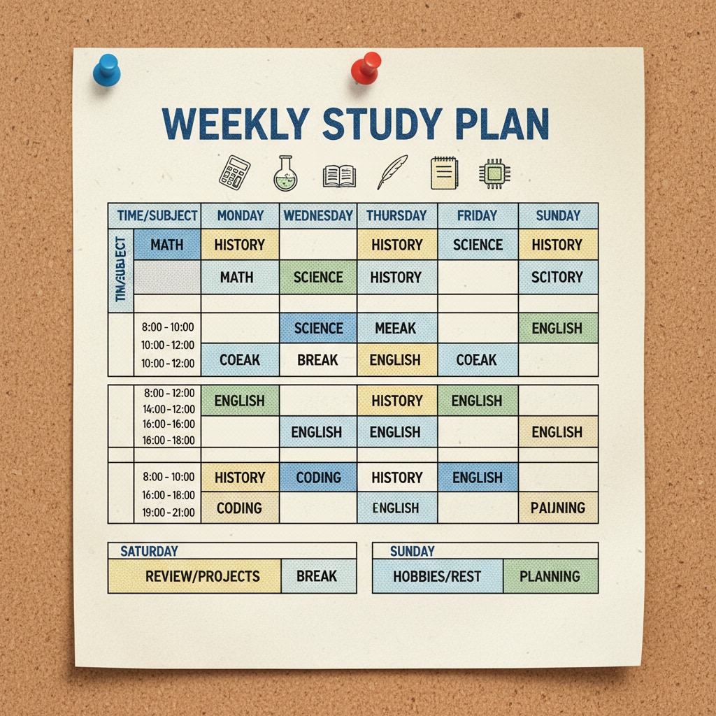 Weekly study schedule for K12 exam preparation