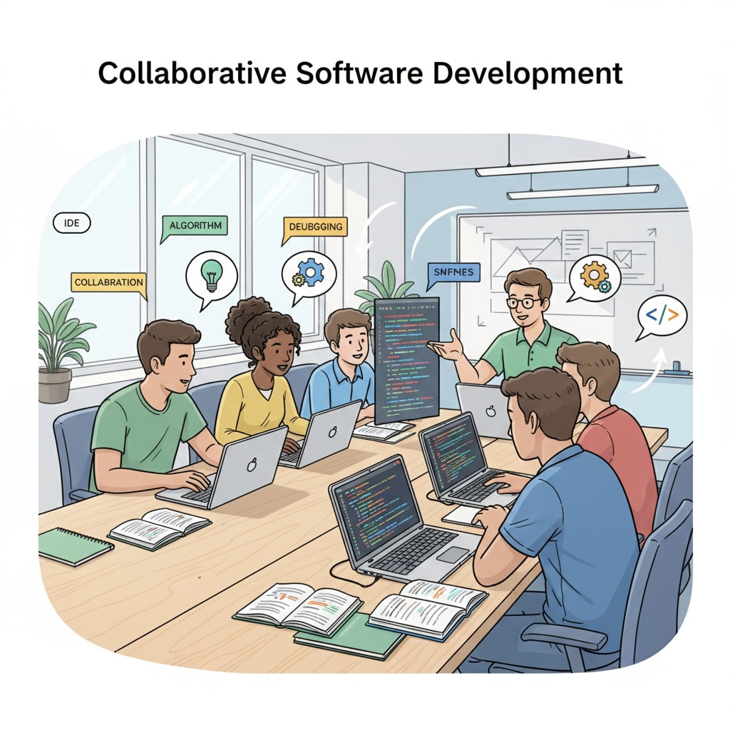 Students collaborating on a software project related to software engineering certifications, resume enhancement, and IBM AI certificates