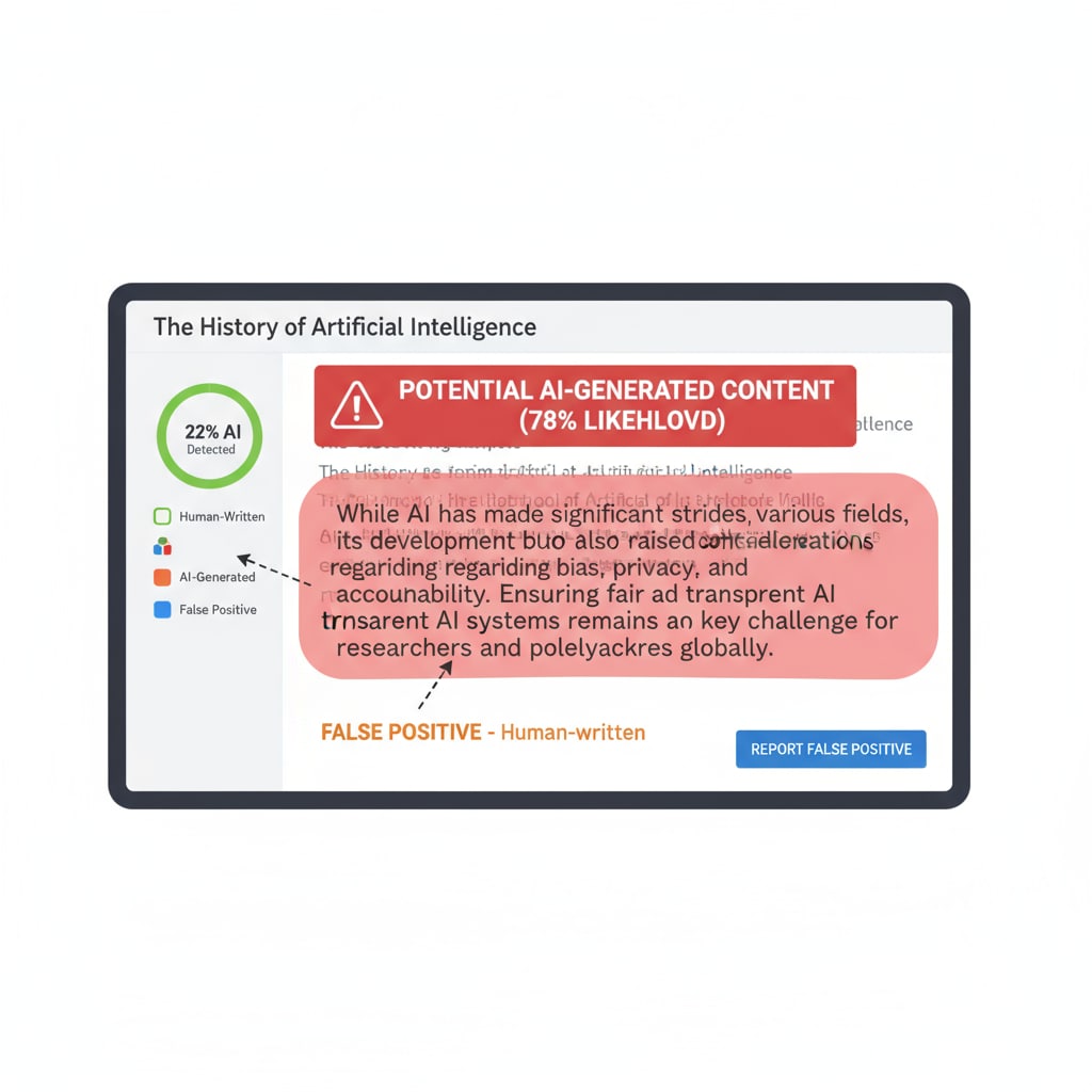 Screenshot of an AI detection tool with a false positive related to academic integrity and AI accusations