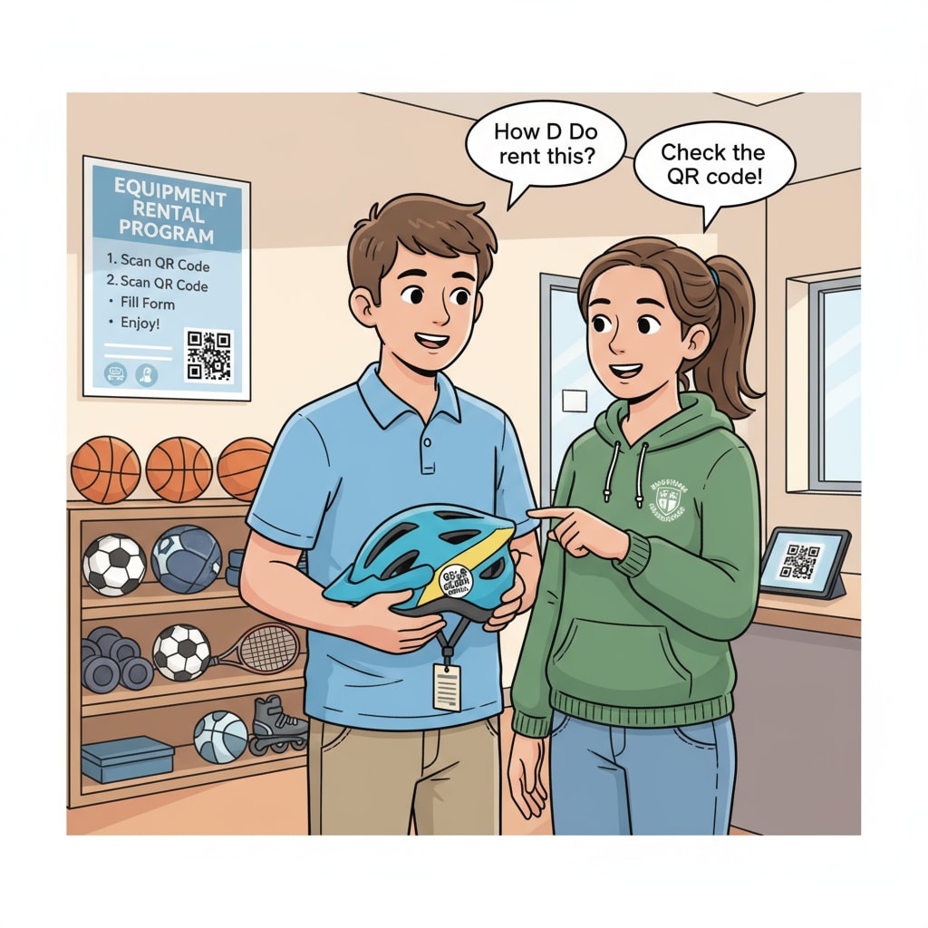 Students discussing the rental of an item on a campus sharing platform to earn extra income