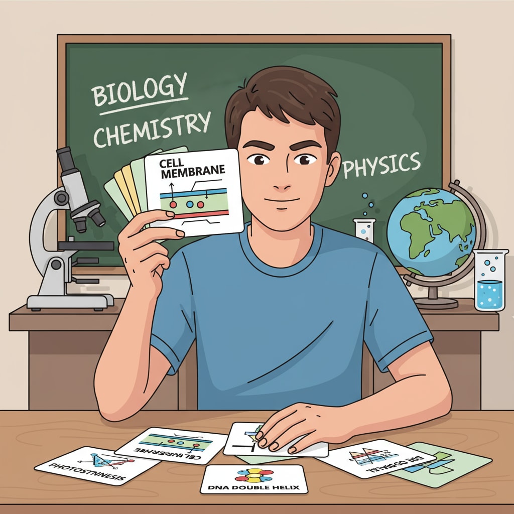 Student using flashcards for K12 basic science knowledge