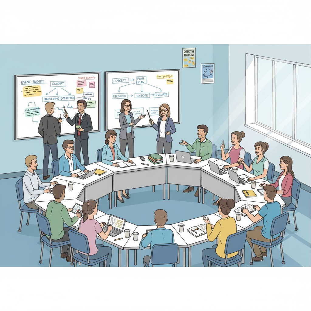 K12 students learning about event planning in a classroom setting related to event industry, professional certifications, and communication degrees