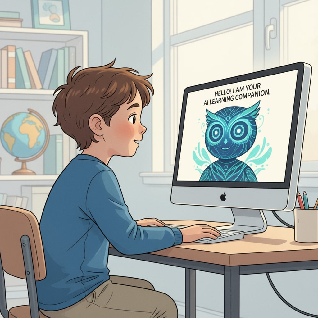 A child exploring an AI avatar on a computer screen, highlighting the themes of AI avatars, child safety, and technological exploration